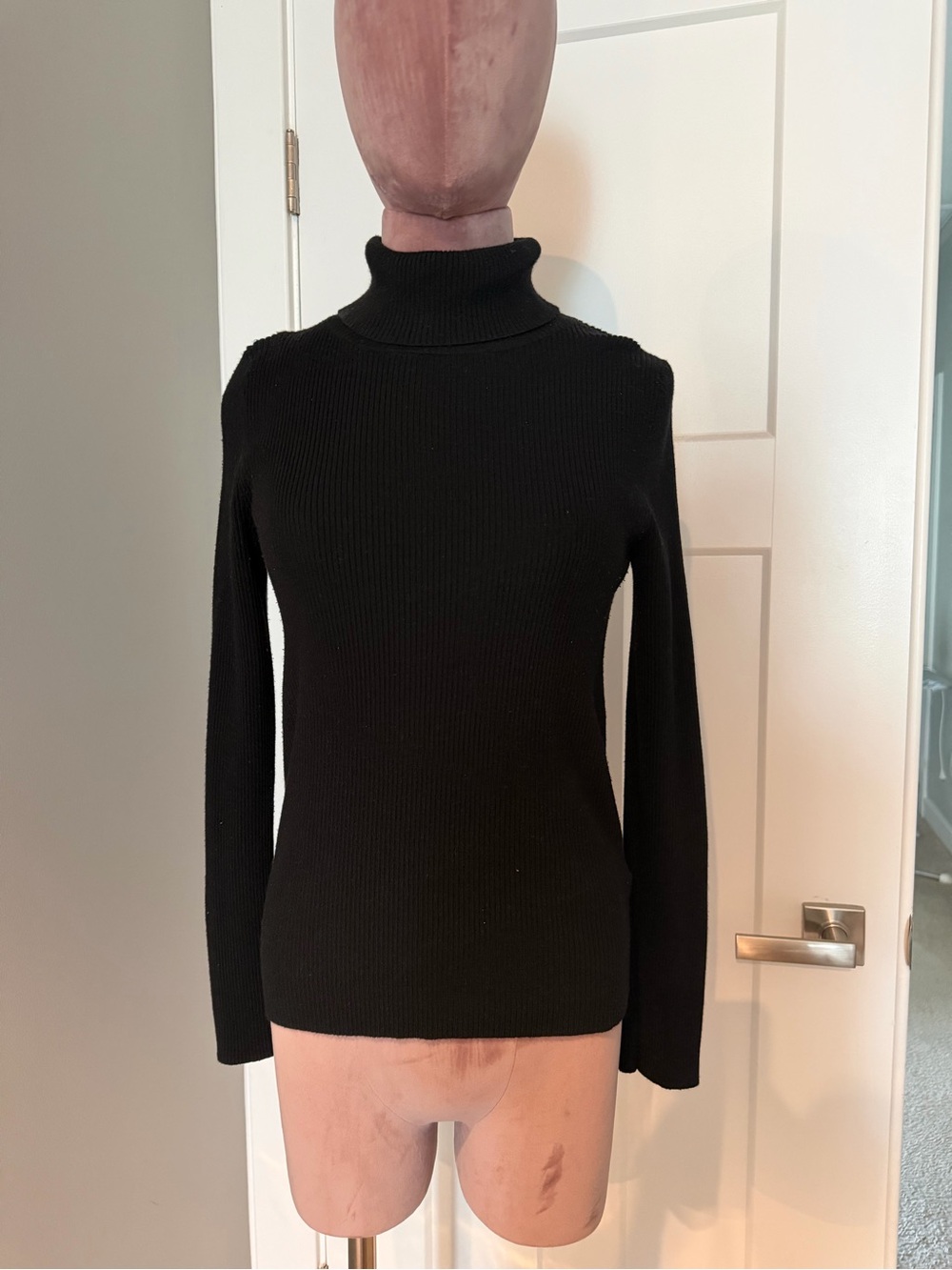 Anthropologie Mauve, Classic Black Ribbed Turtleneck Sweater - Women